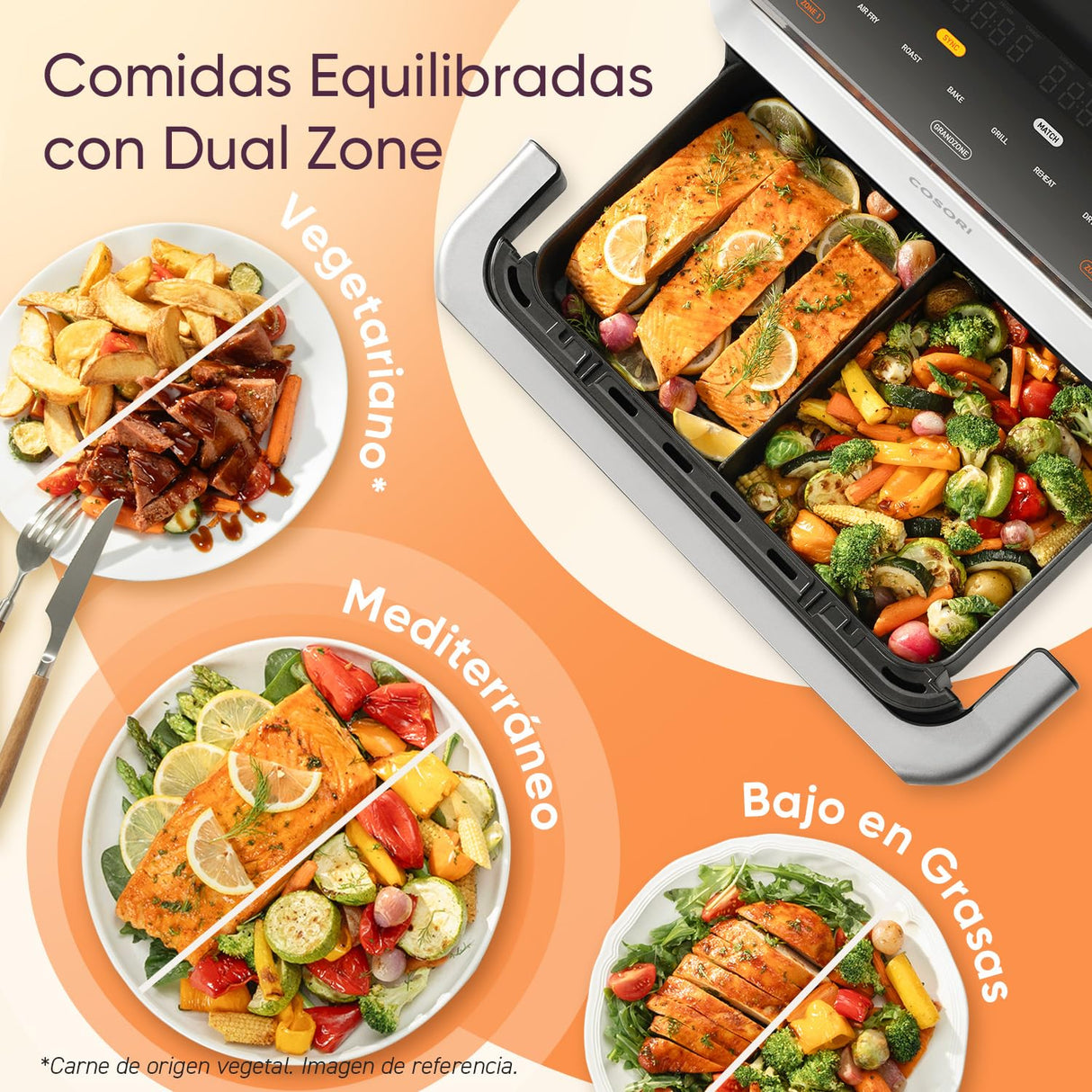 Cosori Freidora de Aire Grande-True Acero Inox-4 Resistencias Dual Blaze TwinFry 10 L-Flexible Doble Cesta Air Fryer 2800 W- Smart WIFI Control– 66 % Eficiencia Energética-6 en 1-Máx 10 Personas