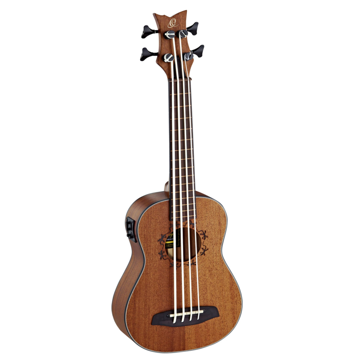 Ortega Guitars Travel Bass electro-acústico - sin trastes - Serie Lizard - Ukelele bajo - incluye Gigbag - Mahagony (LIZZY-BSFL-GB)