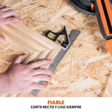 Evolution Sierra ingletadora deslizante de 185 mm (R185SMS+) de Evolution con corte multimaterial; bisel de 45°, inglete de 50°; guía láser. Incluye hoja multiusos