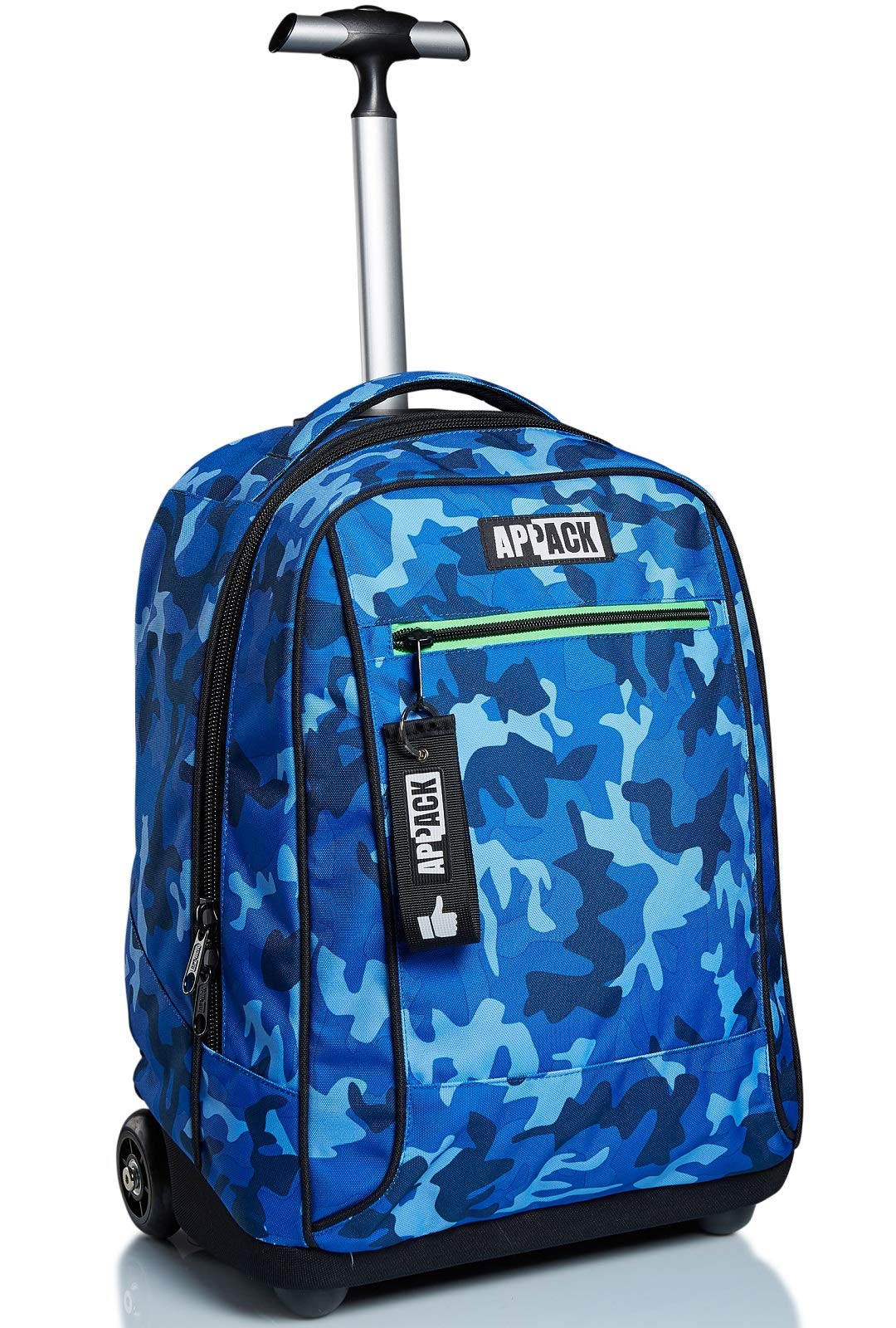 Appack Mochila con Ruedas Big Trolley, YUZER, Deep Blue - Mochila 2 en 1, Mochila Escolar con Carro, Crossover System - Bolso Escolar Niñas Adolescentes - Bolsillo Frontal Bolsillo con Cremallera