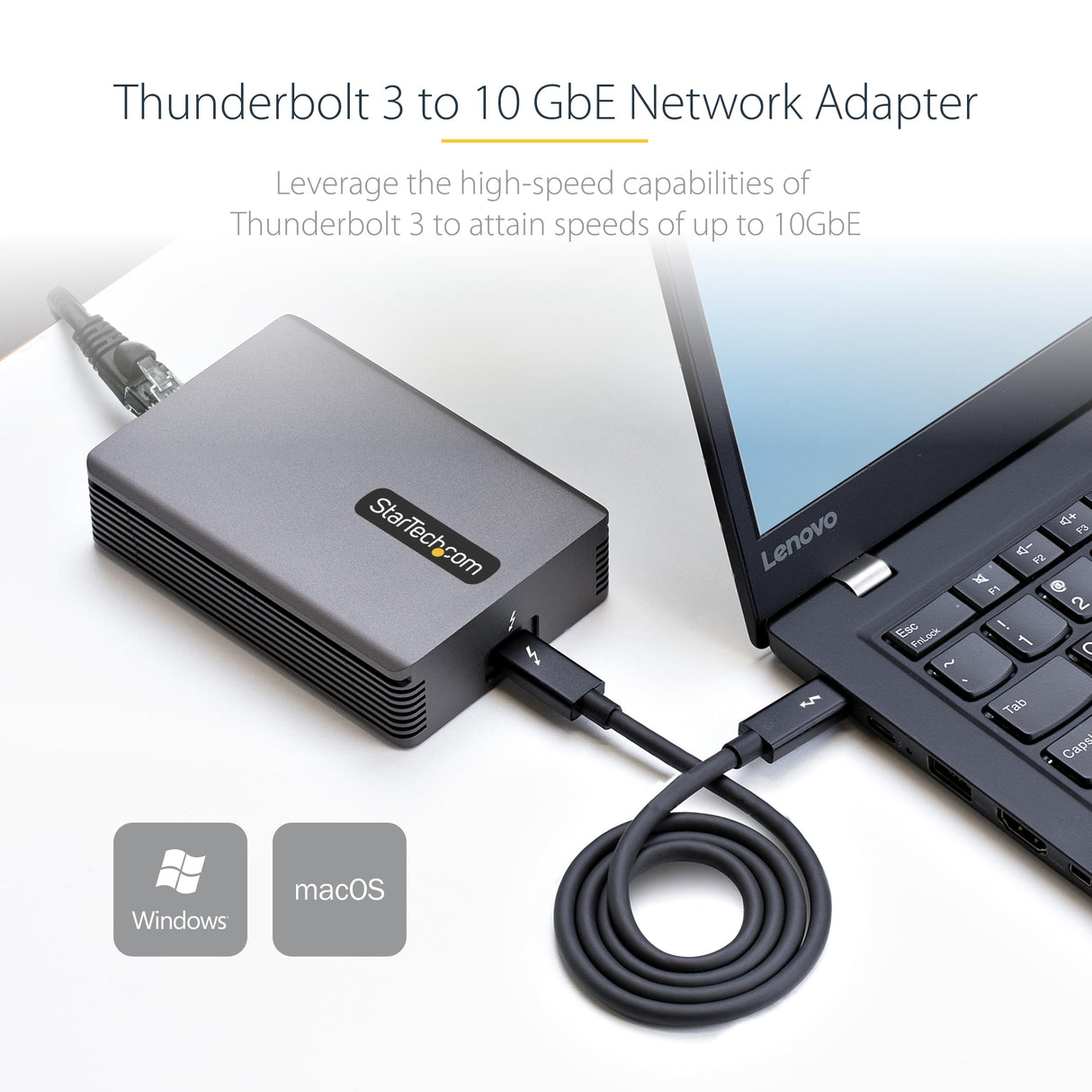 StarTech.com Adaptador de Red Ethernet Thunderbolt 3-10GbE - Multigigabit - Adaptador de Red Externo Thunderbolt 3 a RJ45 - Nic 10GBASE-T/5-2.5GBASE-T - 10Gb - Cable TB3 - Win/Mac (TB310G2)