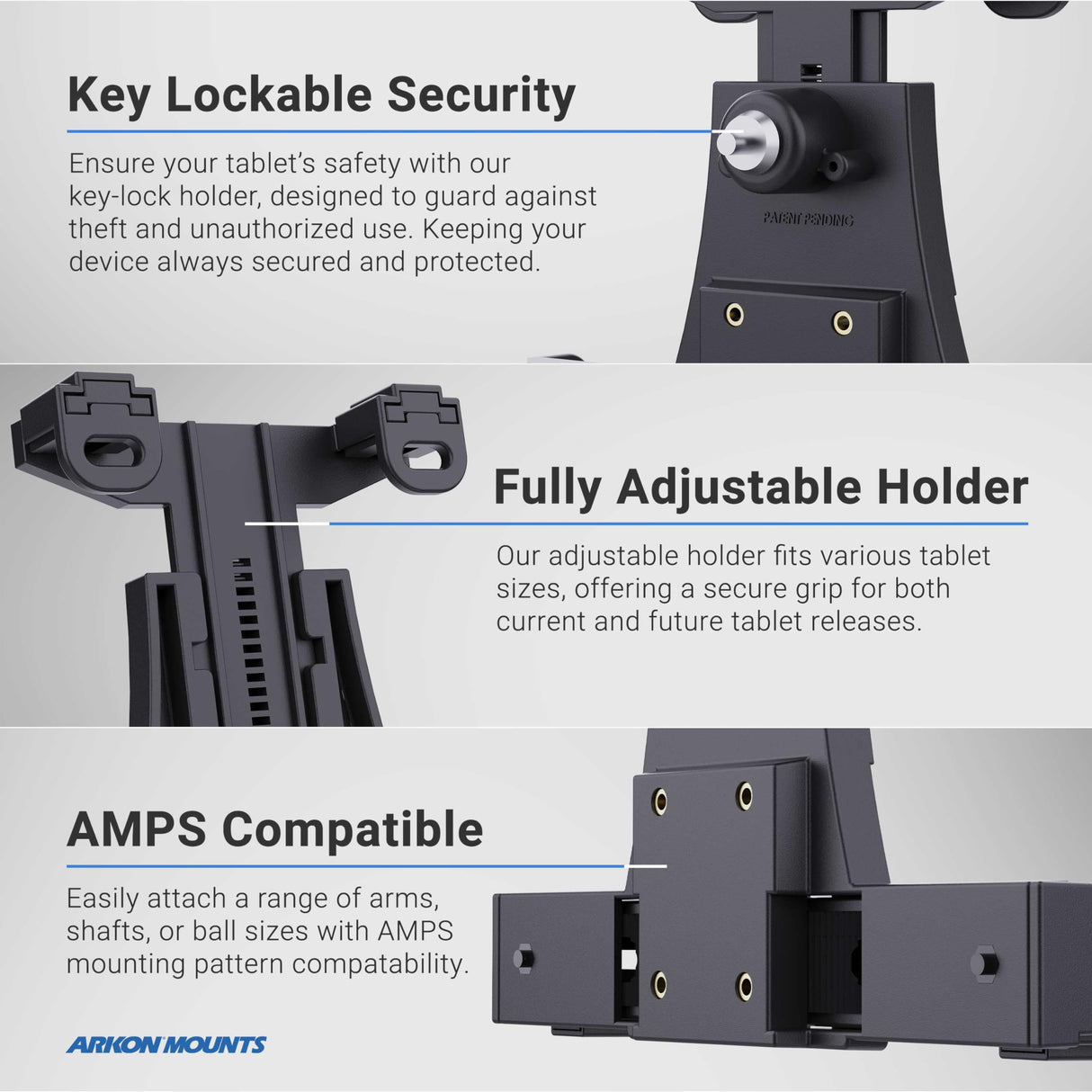 ARKON Mounts - Soporte para tablet con bloqueo de carretilla elevadora con brazo de eje de 8.5 pulgadas, flexibilidad ajustable, instalación sin esfuerzo, diseñado para vehículos de almacén, se adapta