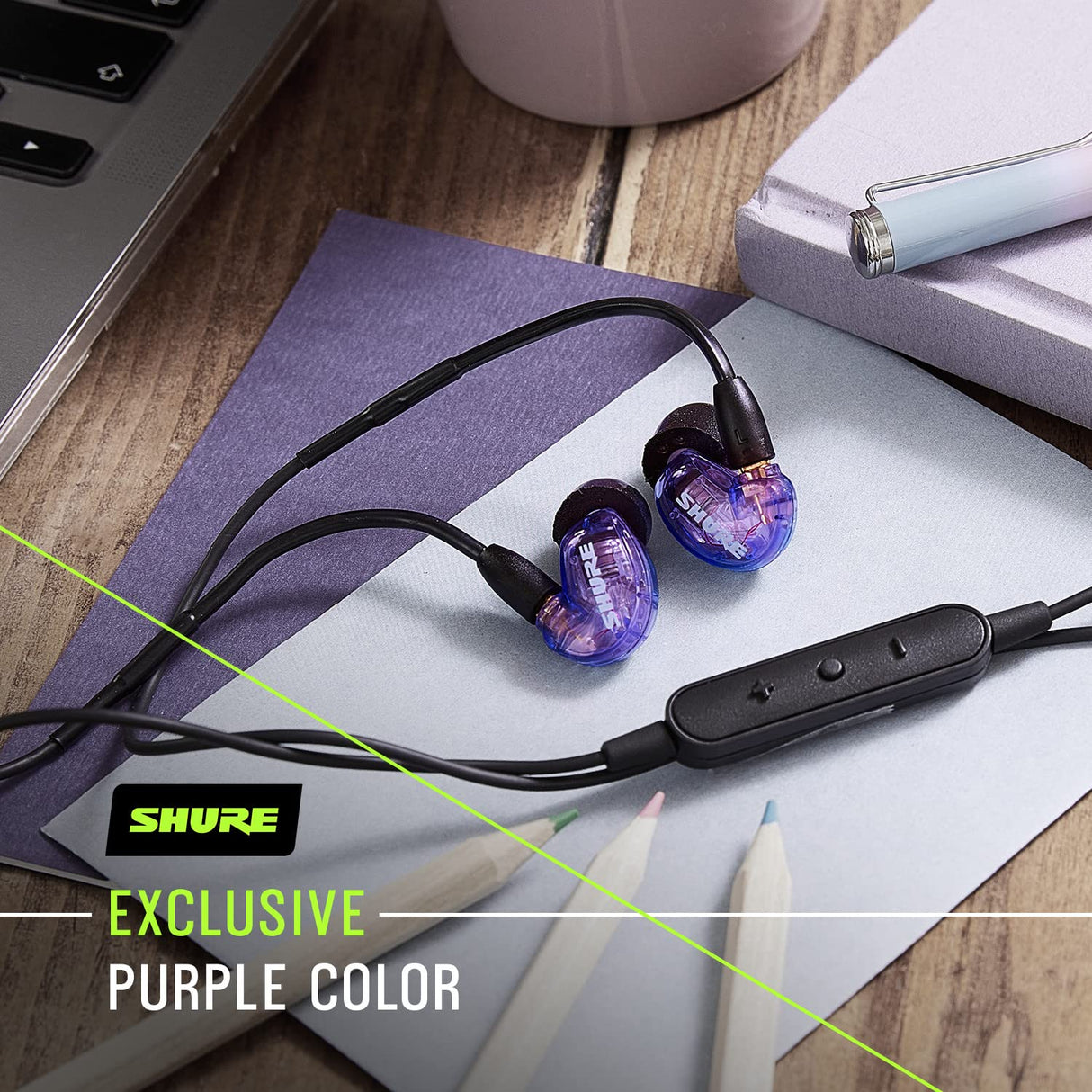 Shure SE215 Special Edition Auriculares con cable - profesionales con aislamiento de sonido, sonido claro, graves profundos, microcontrolador dinámico, ideales para música, juegos y llamadas - Púrpura