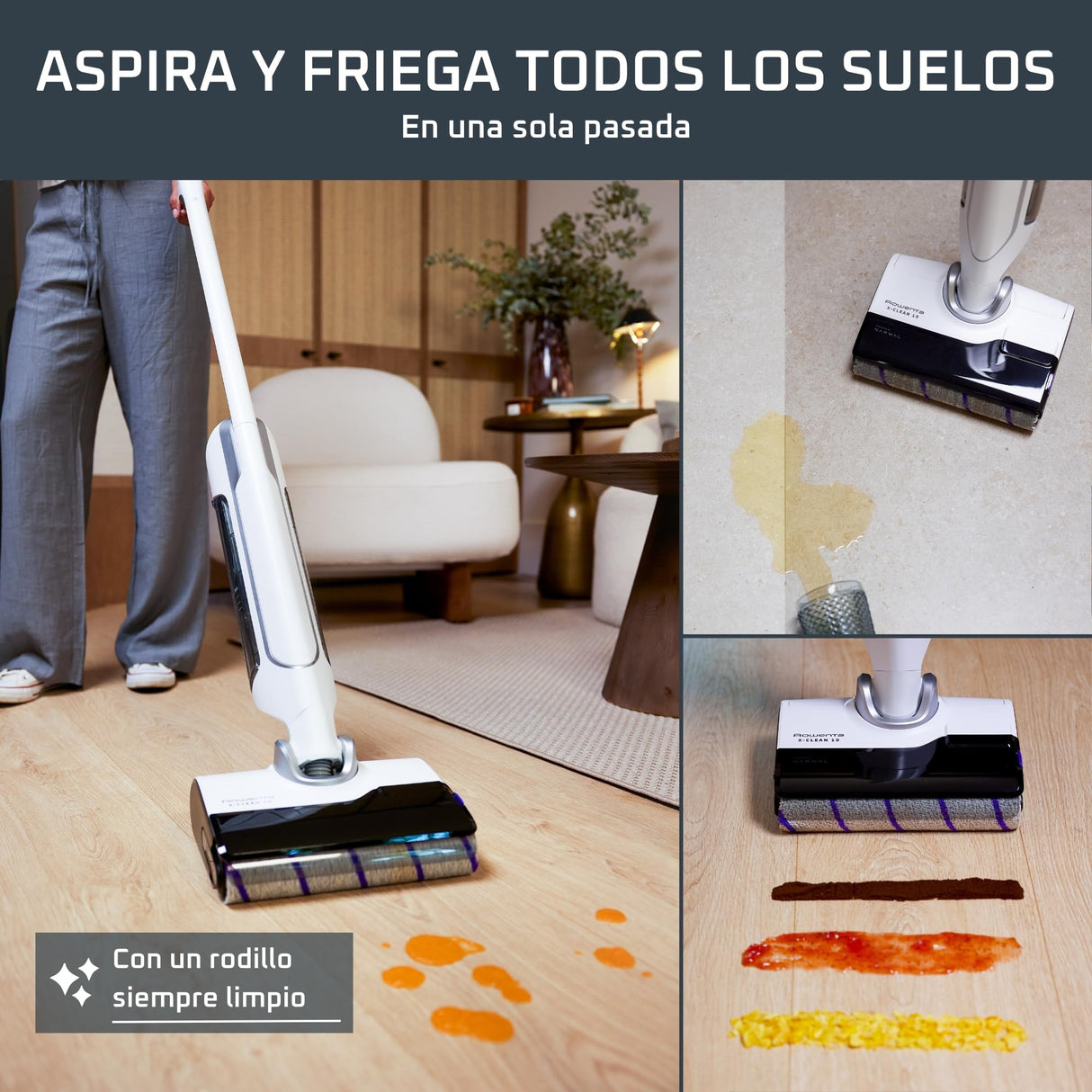 Rowenta X-Clean 10, Fregona Eléctrica Sin Cable con Tecnología Wet & Dry, Autolimpieza y Secado Automático, tecnología Dual Edge, gran autonomía y pantalla LED, incluye filtro adicional, YY5785FE