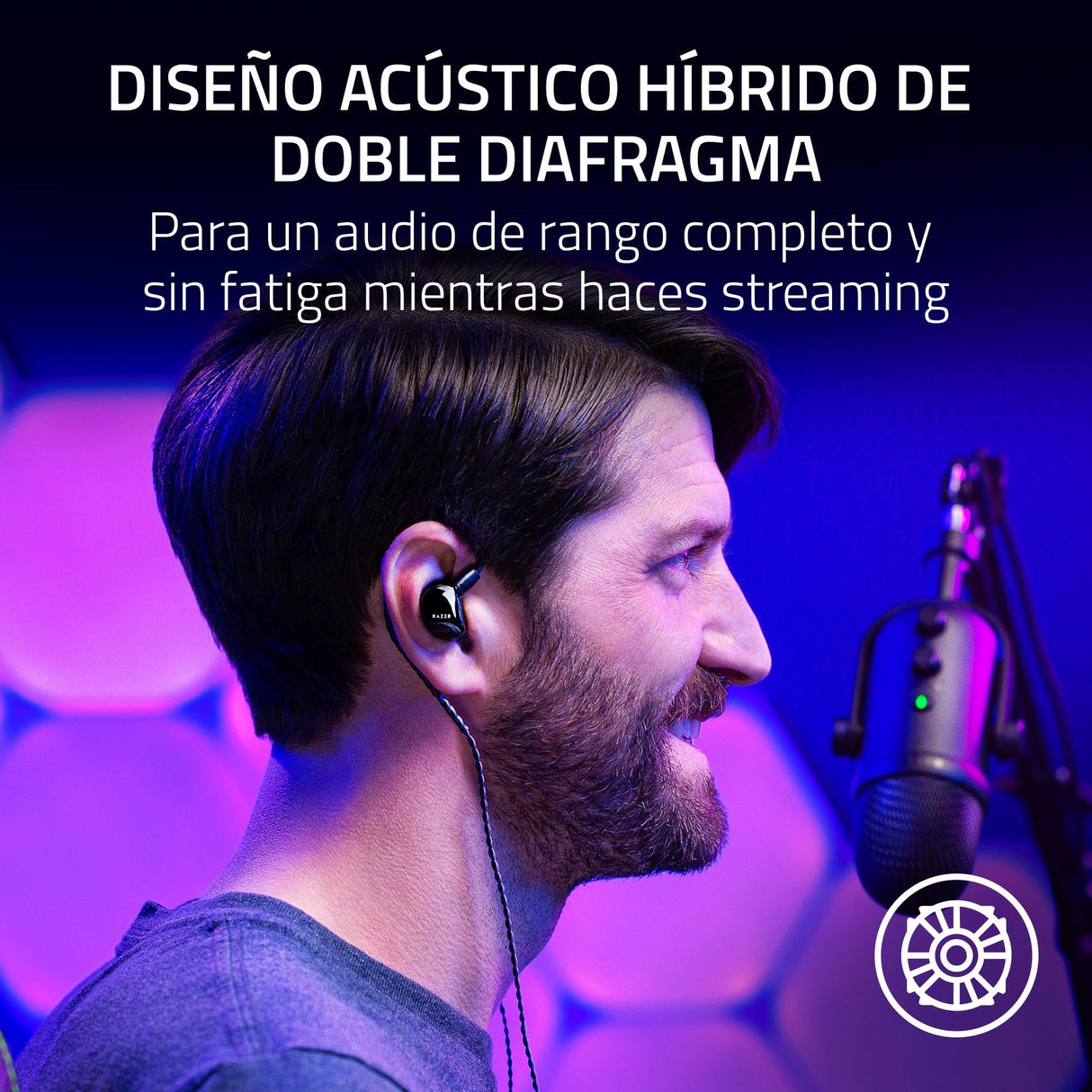 Razer Moray - Monitor de Streaming ergonómico con Cable (diseño acústico híbrido de Doble Controlador, Forma ergonómica de Perfil bajo, Aislamiento acústico pasivo Superior) Negro