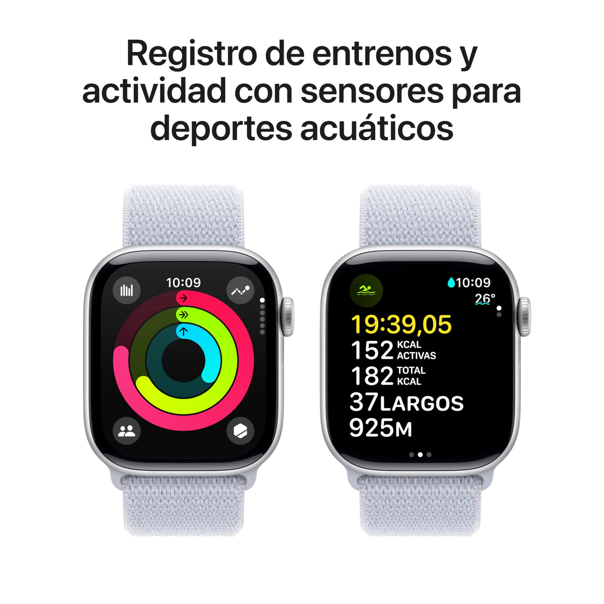 Apple Watch Series 10 GPS + Cellular Smartwatch con Caja de Aluminio Plata de 42 mm y Correa Loop Deportiva Azul Nube - Talla única. Monitor de entreno, App ECG y Neutro en Carbono