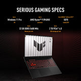 ASUS TUF Gaming A16 FA608PM-RV009W Laptop | 16" | AMD Ryzen 9 8940HX | 16GB RAM | 1TB SSD | NVIDIA GeForce RTX 5060 | Sistema operativo Windows | Teclado QWERTY