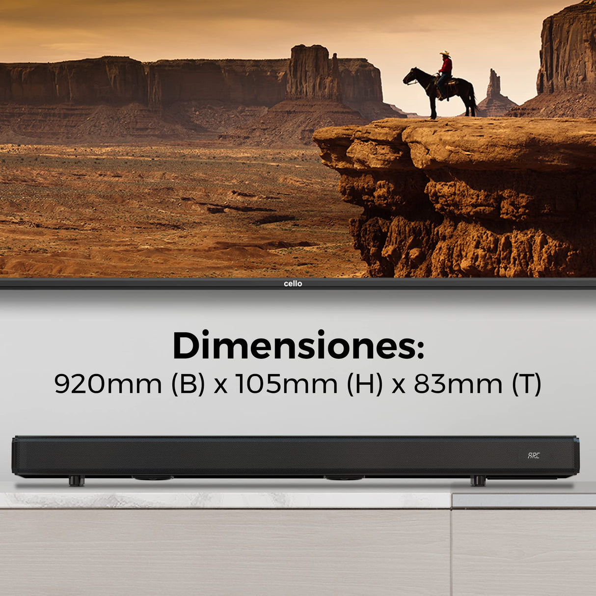 Cello YWS23-DE TV Soundbar, 2x15W y 50W (Total 80W), Altavoz de 2.1 Canales, Bluetooth, AC/DC, HDMI, USB Óptico