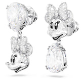 Swarovski Disney100 Pendientes Disney Minnie Mouse, Diseño asimétrico, Cristales Blancos, Baño de Rodio