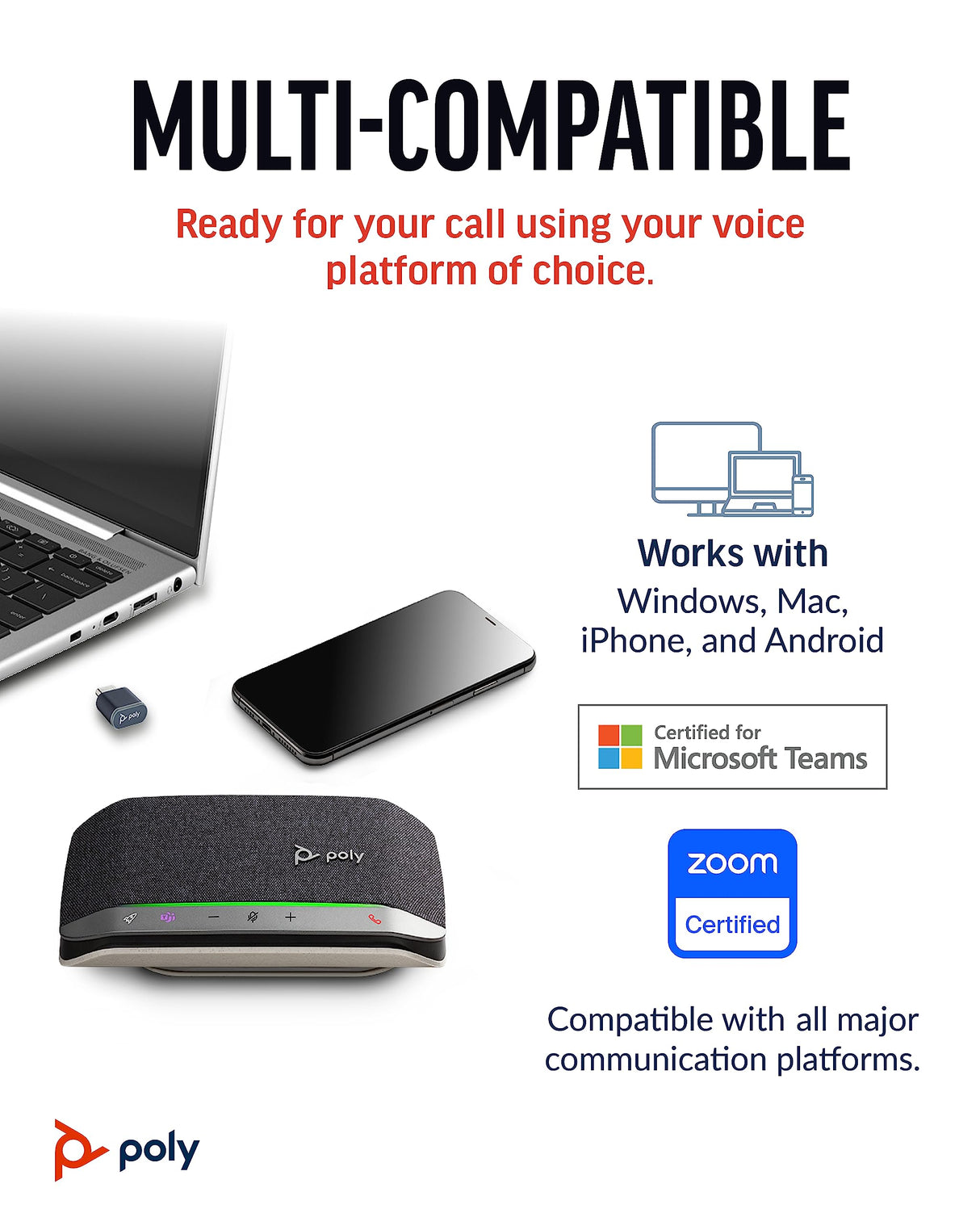 Altavoz manos libres Bluetooth portátil personal Poly Sync 20+ (Plantronics) - Reducción del ruido o de ecos, Adaptador Bluetooth USB-C, Funciona con Teams (certificado), Zoom, PC, teléfonos celulares