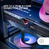 Mars Gaming MPB1000PSI, Fuente Alimentación Full Modular ATX 1000W, 10 Años Seguridad, 80Plus Gold 90%, Ventilador SI 14cm, Tecnología AI2-RPM, DC-DC y SMD, ATX 3.1 y PCIe 5.1, Conector 12V 2x6, Negro