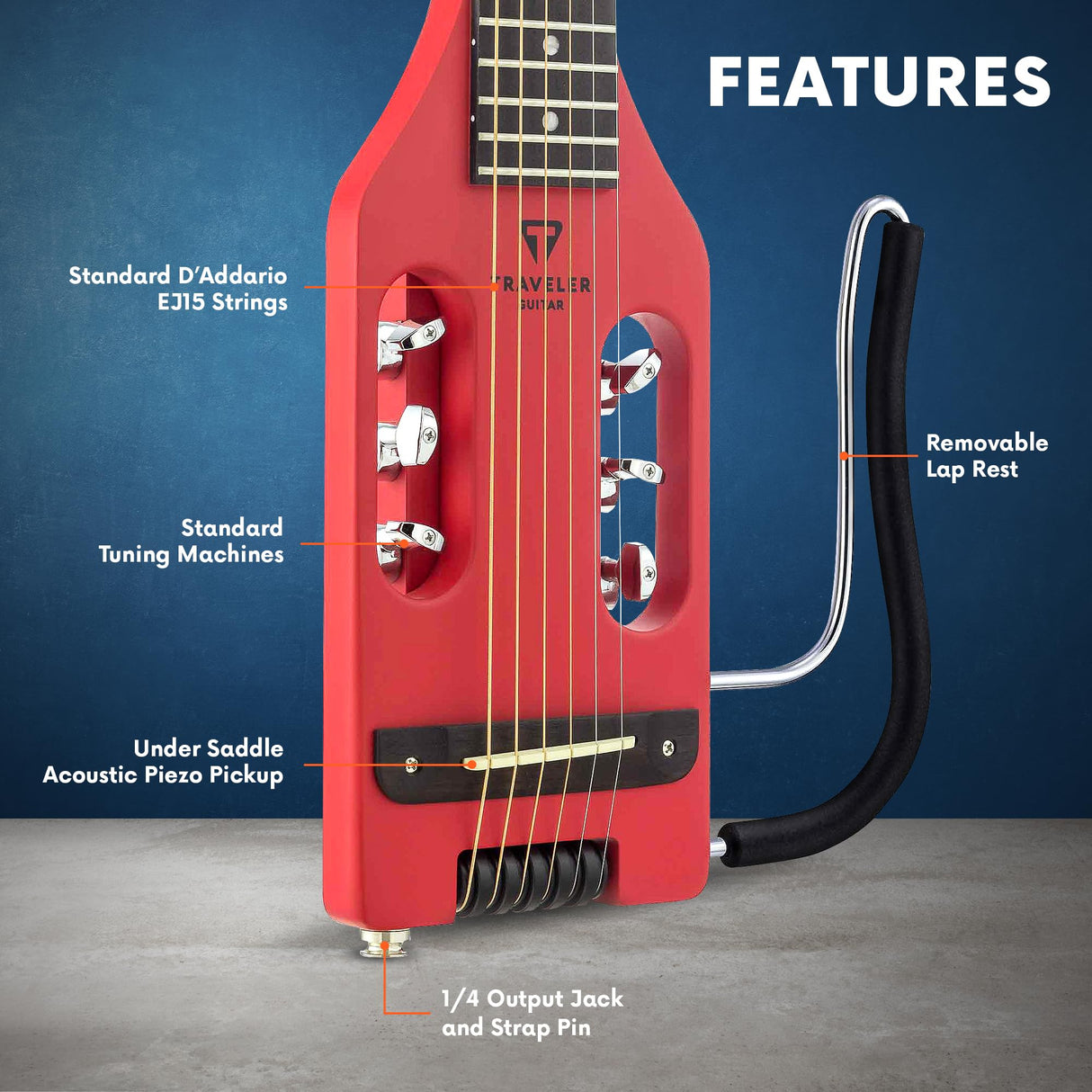 Traveler Guitar Guitarra acústica y eléctrica ultraligera, rojo vintage (ULA VRDM)
