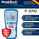 PeakTech 2710 – Probador digital de FI con pantalla LCD grande, disyuntor de corriente residual, cuchilla RCD, carcasa con doble aislamiento, voltaje de funcionamiento 230V / 50Hz - CAT III 600 V
