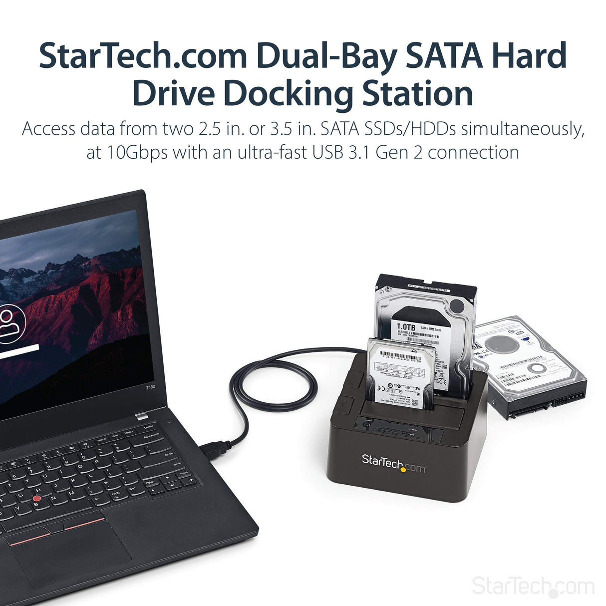 StarTech.com Docking Station de 2 Bahías - USB 3.1 a SATA - USB 3.1 (10 Gbps) - SATA I/II/III de 2,5/3,5" - Base de Acoplamiento SSD/HDD - de Intercambio en Caliente - Carga Superior (SDOCK2U313)