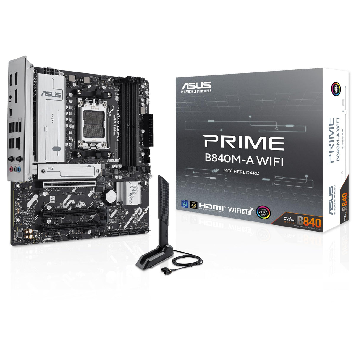 ASUS Prime B840M-A WiFi - Placa Base AMD B840 mATX, DDR5, PCIe 4.0 Ready, Tres Ranuras M.2, Wi-Fi 6E, Realtek 2.5Gb Ethernet, DisplayPort, HDMI, USB Tipo-C 5 Gbps, BIOS Flashback, Aura Sync