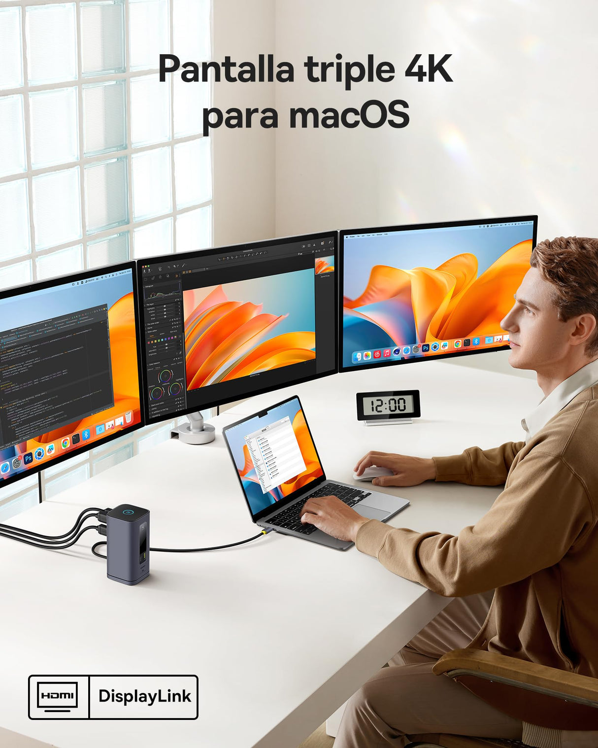 Baseus Spacemate Displaylink Docking Station USB C, 11 en 1, 3 Monitor 4K, 10Gbps USB-C/A, PD 100W, Ethernet, Audio, para M1/M2/M3/Win y MacOS