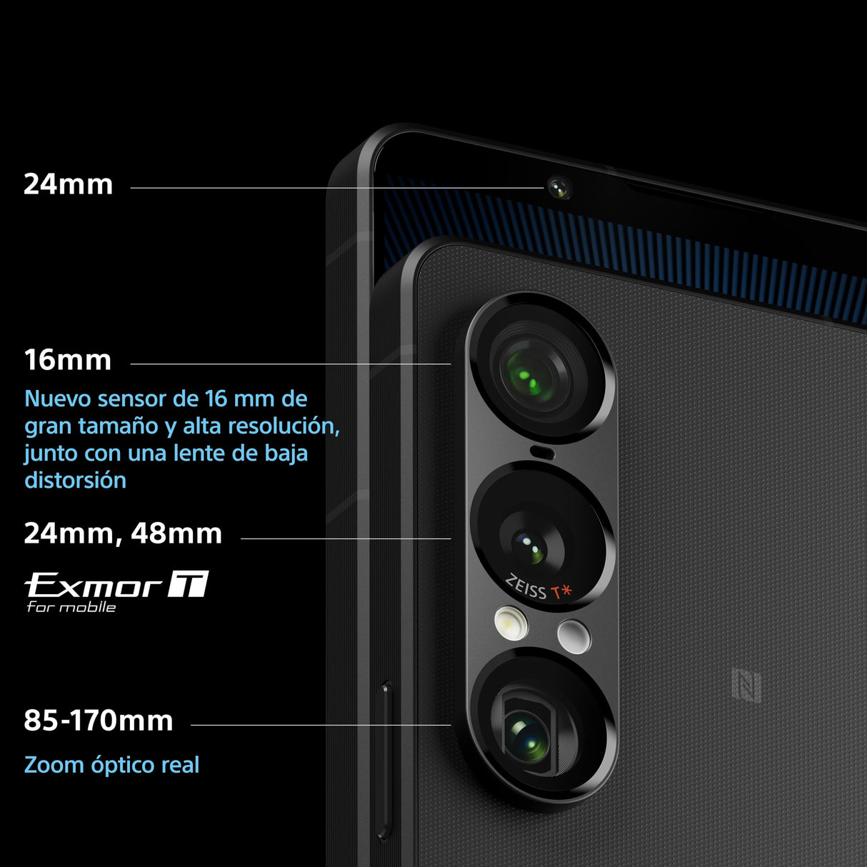 Sony Xperia 1 VII 6.5" 19.5:9 FHD+ HDR OLED, 120Hz, Lente Triple, 3.5 mm Audio Jack, Android 15, SIM Libre, 12GB RAM, 256GB Almacenamiento, Protección IP65/68, Dual SIM Hybrid, Negro Pizarra