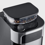 SEVERIN - Cafetera de goteo con molinillo hasta 10 tazas, Cafetera de filtro / Cafetera americana con jarra de cristal de 1l, con pantalla LED con temporizador, Acero inoxidable / Negro, KA 4814