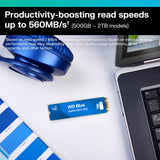 WD Blue SA510, 2 TB, M.2 SATA SSD, con hasta 560 MB/s, Acronis True Image for Western Digital, migración de discos y clonación, copia de seguridad y recuperación flexibles, ransomware