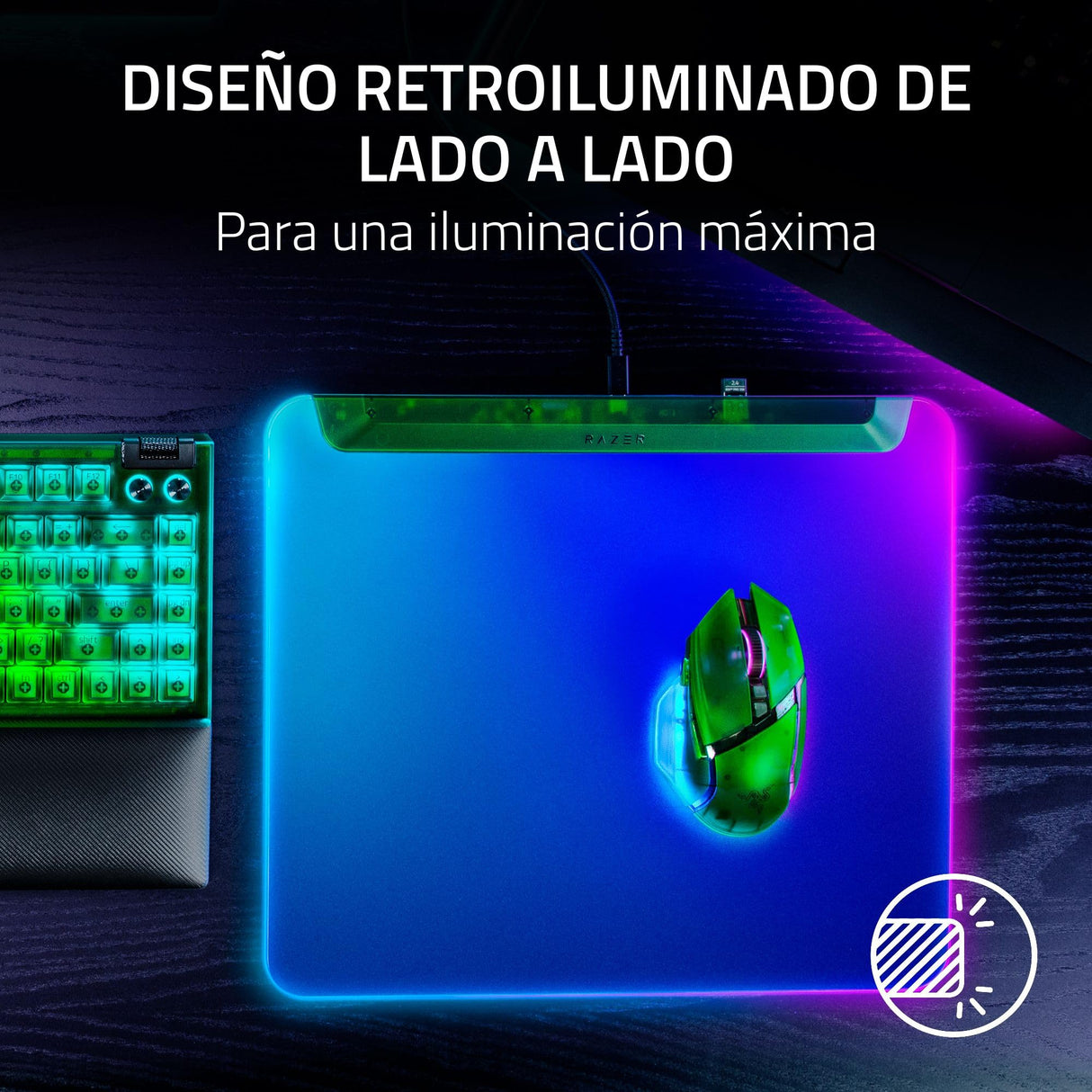 Razer Firefly V2 Pro Phantom Green Edition - Alfombrilla de ratón para Juegos Totalmente iluminada con Chroma RGB (Puerto USB, Superficie microtexturada, Base Antideslizante) Phantom Green