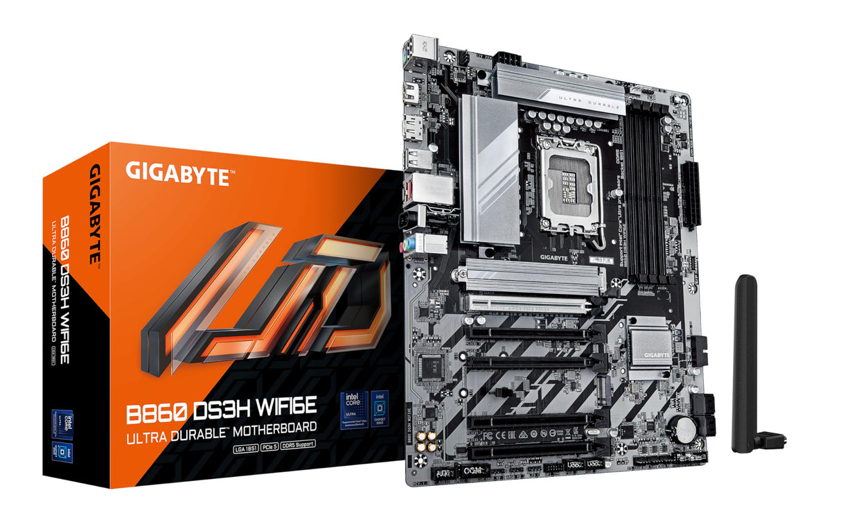 GIGABYTE B860 DS3H WIFI6E Placa Base - CPUs Intel Core Ultra, VRM de 8+1+2+2 Fases, hasta 9066MHz DDR5, 1xPCIe 5.0 + 1xPCIe 4.0 M.2, LAN 2,5 GbE, WiFi 6E, USB 3.2 Gen 2x2