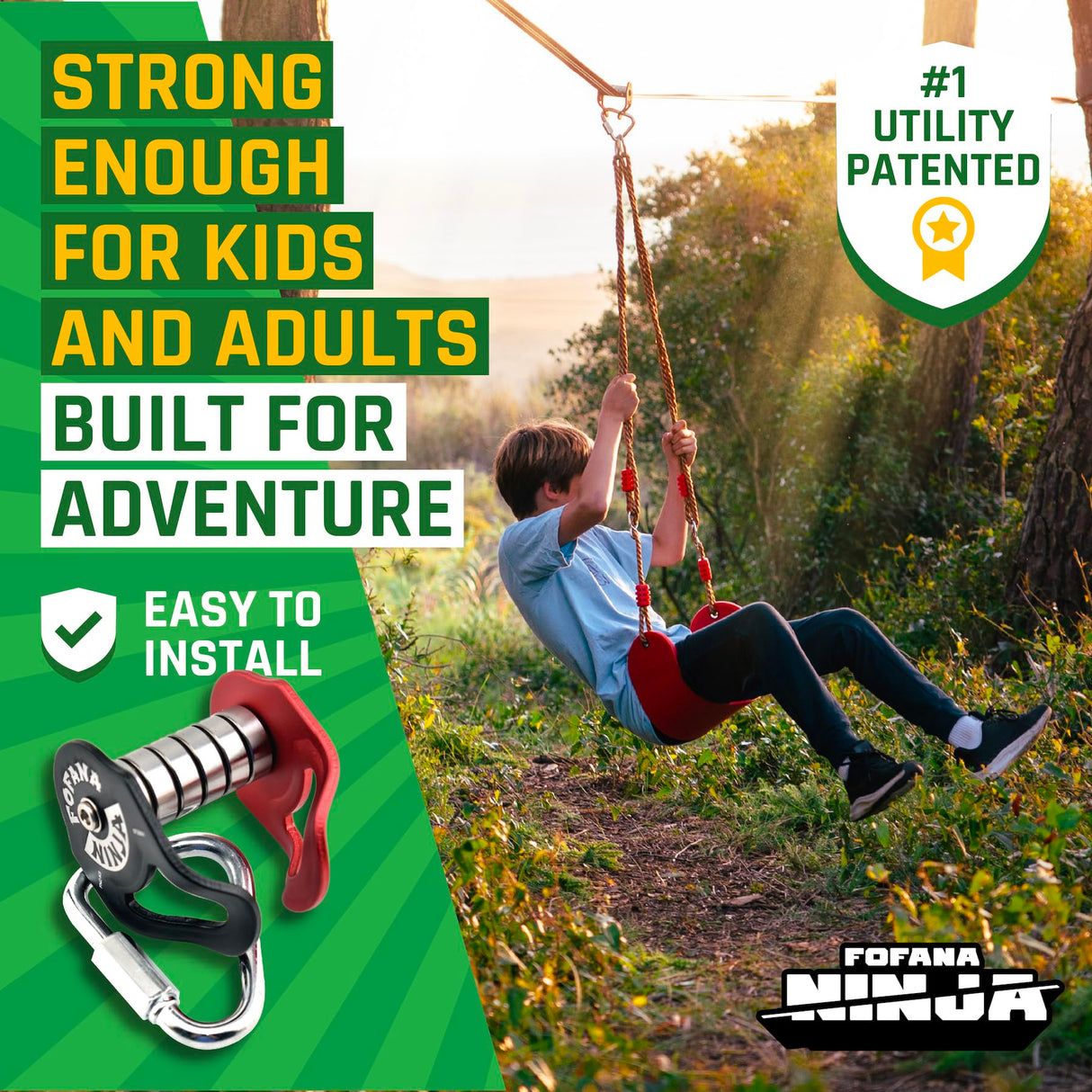 Ninja Warrior Obstacle Course for Kids Outside 19.8 Meters - Ninja Slider Included - Largest 11 Ninja Course Obstacles - Climbing Ladder, Spinning Wheel, Gym Ring