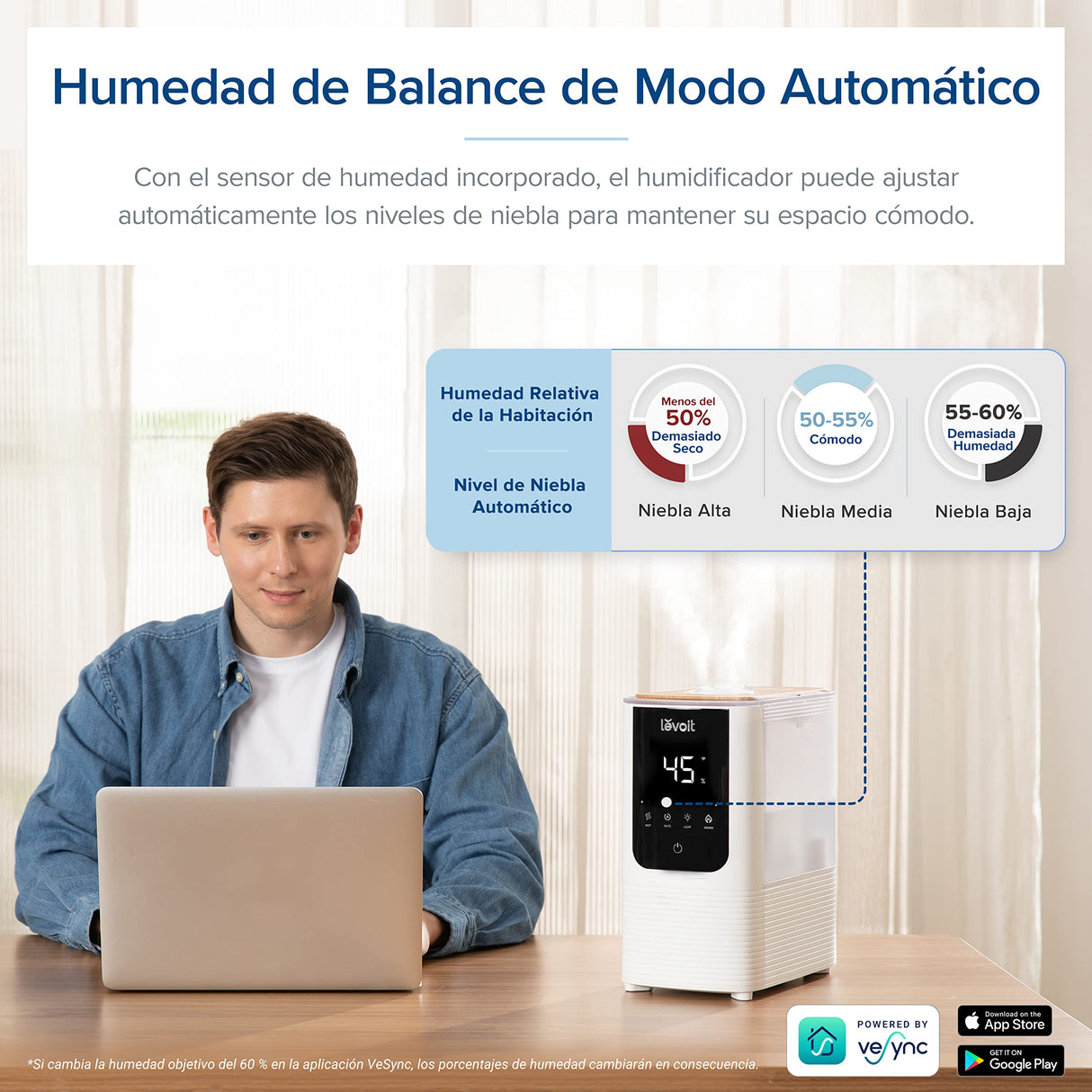 LEVOIT OasisMist 4.5L Humidificador Inteligente, Niebla Caliente & Fría a 45h y 40m² , Modo Auto, Luz Personalizada, Aromaterapia y Silencioso 26dB para Bebés y plantas,Temporizador, Amazon Exclusive