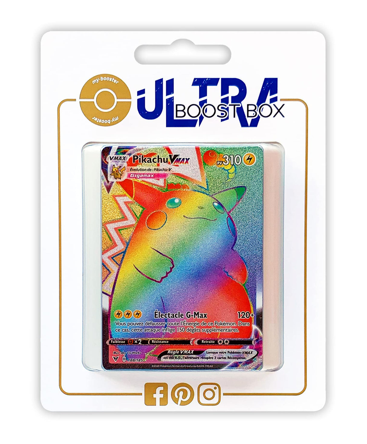 Pikachu VMAX 188/185 Arcoíris Secreta - Ultraboost X Epée et Bouclier 4 Voltage Éclatant - Box de 10 Cartas Pokémon Francés