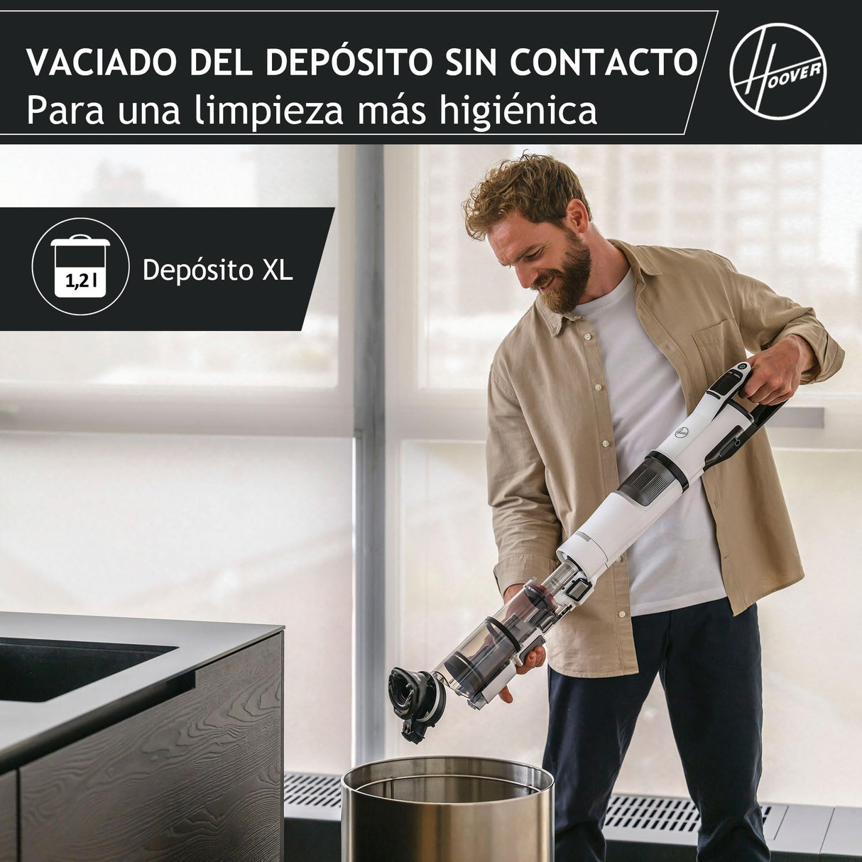 Hoover Aspiradora Escoba Sin Cable Potente con Corner Genie™ para Limpiar Todos los rincones, Cepillo Anti-Enredos, Luces LED, 2 Baterías [HFX]