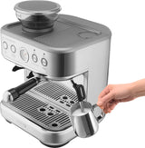cafetera automatica con molinillo Sencor - cafetera grano con molinillo Barista Express, acero inoxidable cepillado, tanque de agua y café de gran capacidad, boquilla de vapor de cappuccino SES 6010SS