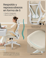 SONGMICS Silla de Oficina, Silla de Escritorio, Respaldo Ergonómico, Altura Ajustable, Reposabrazos Plegables, Silla Giratoria con Reposacabezas, Carga de 150 kg, Beige Capuchino OBN088K01
