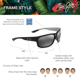 Maui Jim Southern Cross Gafas, Soft Black/Sea Blue/Grey, 63-15-120 Unisex Adulto