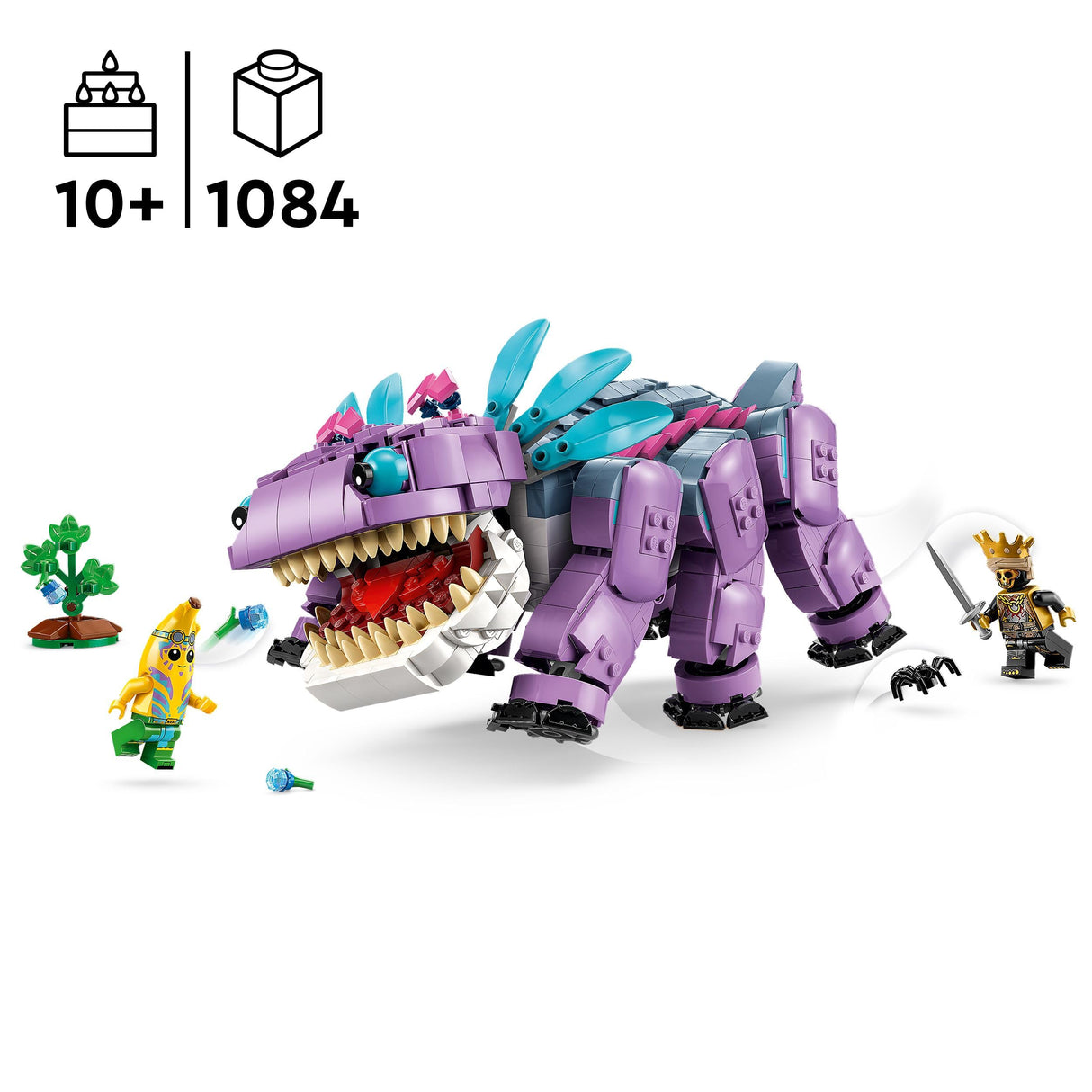 LEGO Fortnite Klombo- Figura de Dinosaurio para Jugar y Exponer - Minifiguras de Banano Aventurero Isleño y Oro - Regalo Gamer para Niños y Niñas de 10+ Años Fans del Videojuego 77077