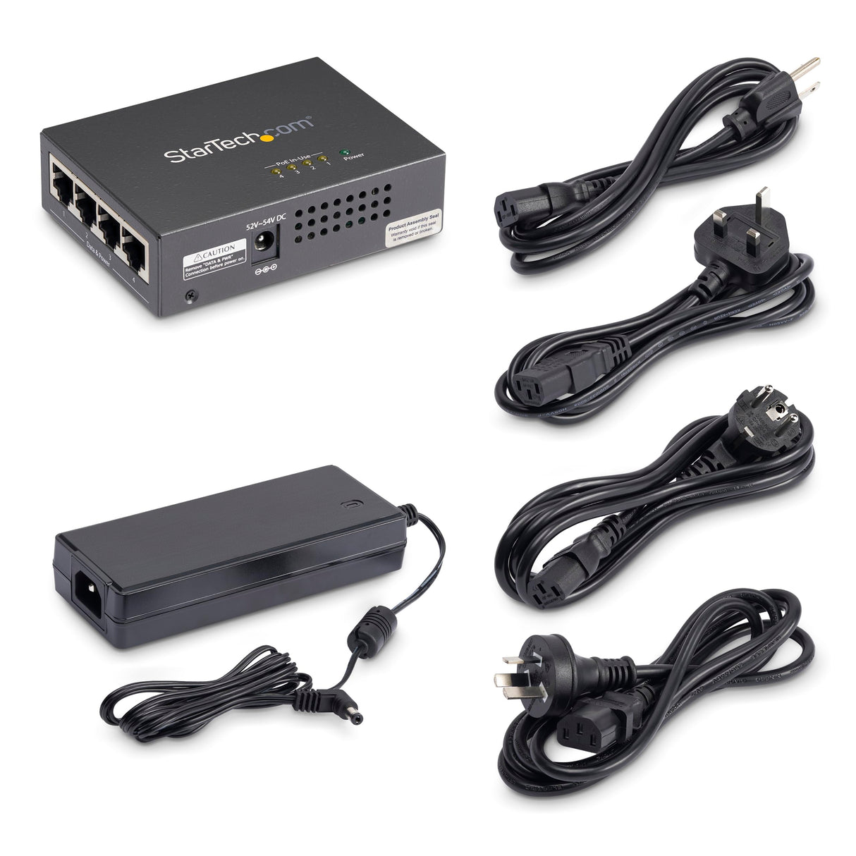 StarTech.com Inyector de Alimentación PoE Power over Ethernet Midspan 4 Puertos Gigabit RJ45 de Pared - 30,8W por Puerto - 802.3at af