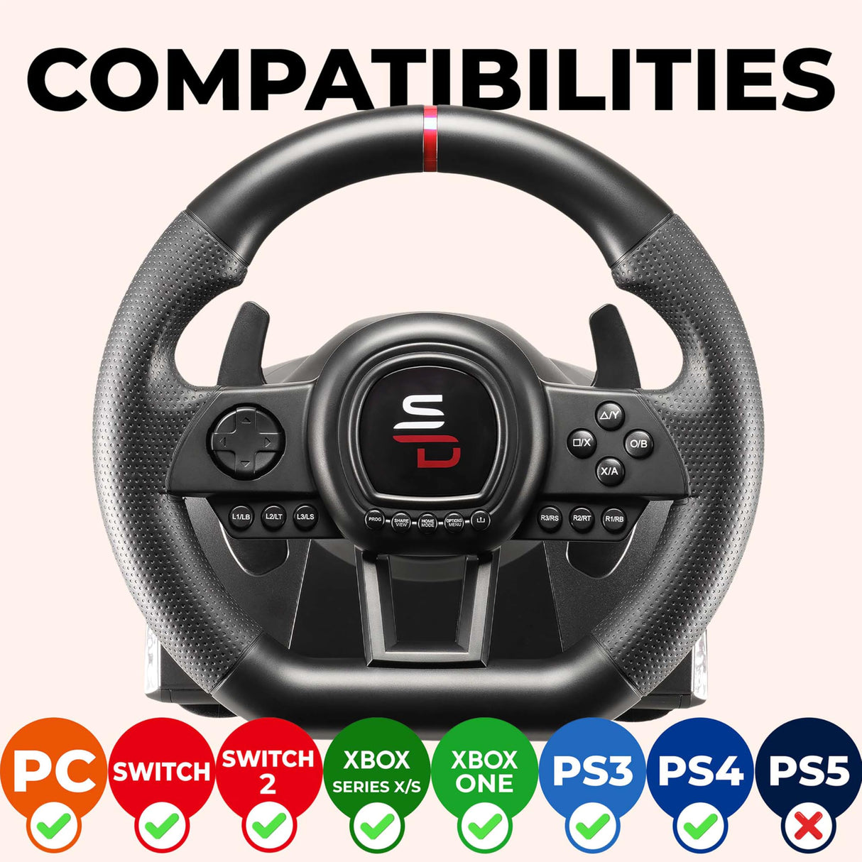 Superdrive - Volante de carreras SV650 con pedales, cambio y vibración - Xbox serie X/S, Switch, PS4, Xbox One, PC, PS3 (programable para todos los juegos)