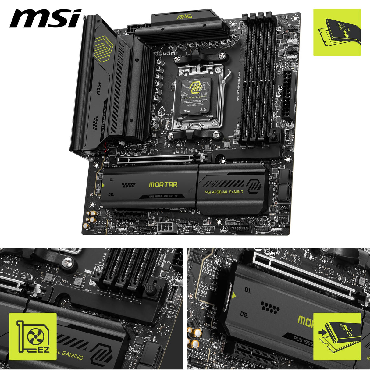 MSI mag B850M Mortar WiFi - Placa Base Compatible con AMD Ryzen 9000/8000 / 7000 Series, DDR5, PCIe 5.0 y PCIe 4.0, Wi-Fi 7 y Bluetooth 5.4