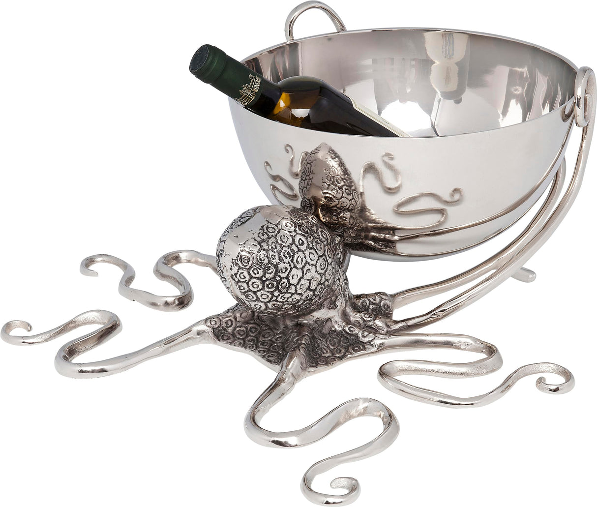 Kare Design Octopus-Enfriador de Botellas Aluminio niquelado, Color Plateado, Plata, 25.5x45.75x44.5cm