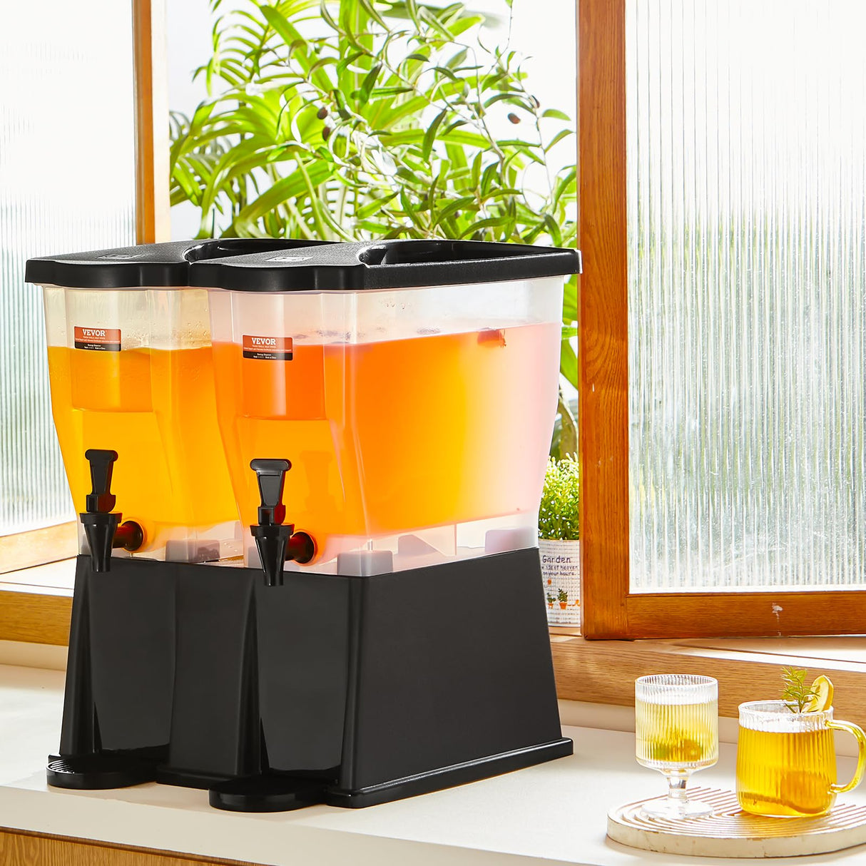 VEVOR Dispensador de Bebidas de 11 Litros para Fiestas, Dispensador de Jugo de Plástico con Tapa de Soporte, Dispensador de Agua de Jugo de Limonada de Té Helado, para Restaurantes, 450 x 415 x 530 mm