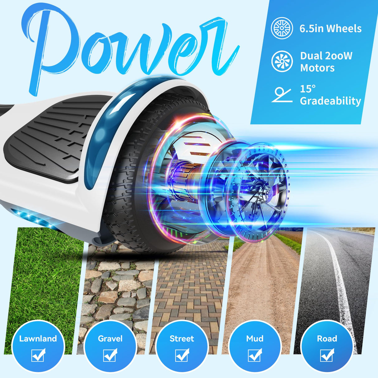 Hoverboard 6.5 Pouces auto-équilibrant avec haut-parleur Bluetooth et lumière LED, cadeaux pour enfants
