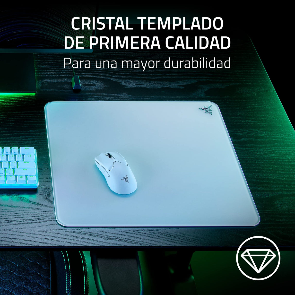 Razer Atlas Alfombrilla Gaming de Cristal Templado Blanca