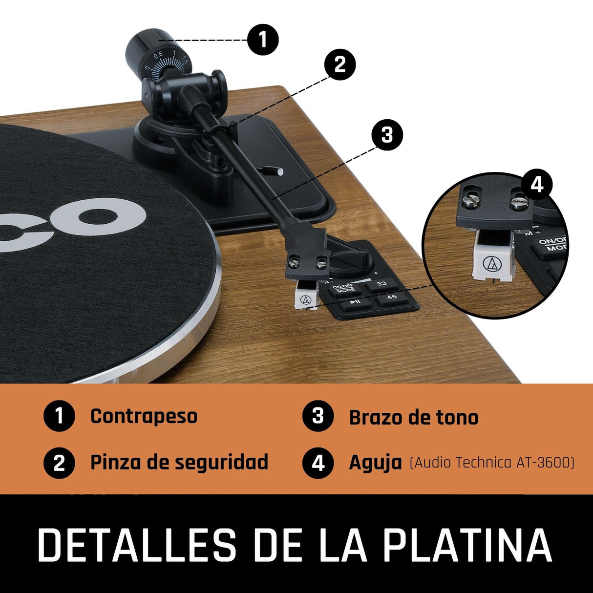 Lenco Tocadiscos LS-410 - Tocadiscos Bluetooth - Altavoces Integrados de 40 W RMS - Tracción por Correa - Preamplificador - Salida RCA y Entrada AUX - Madera LS-410WA Marrón