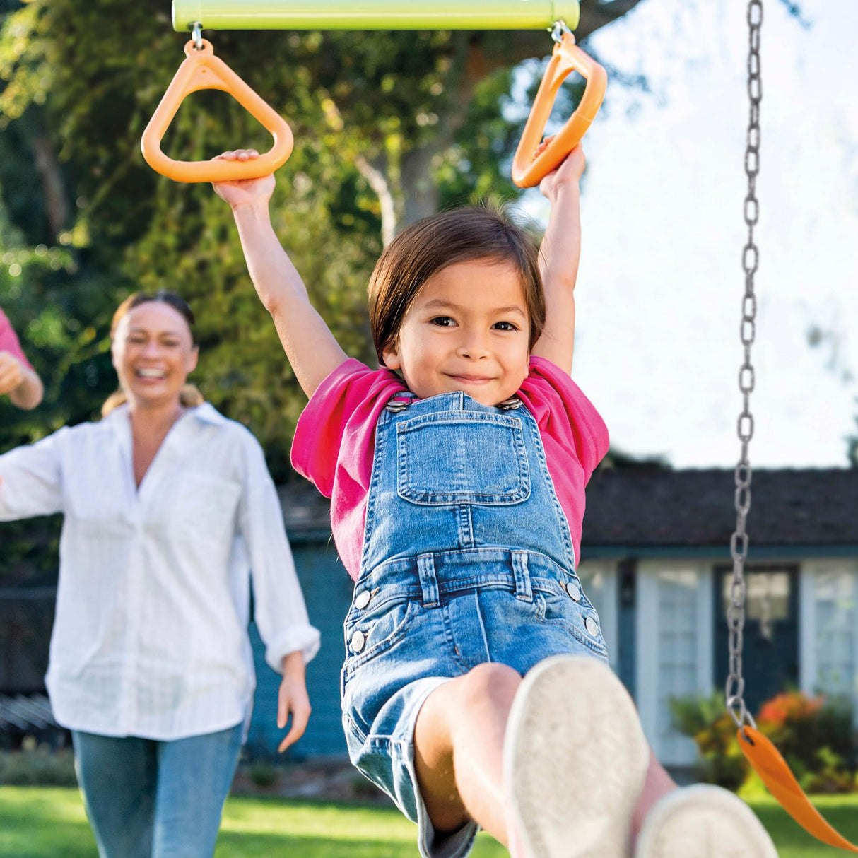 Intex Columpio Doble, Estructura Metal, con balancín Doble Plaza y Trapecio, Altura Regulable, hasta 240 kg, Columpios niños 3-10 años, Juegos Exterior, Certificado CE (59002)