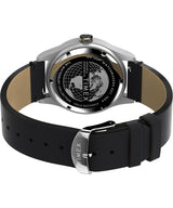 Timex Waterbury - Reloj de 39 mm para hombre, correa de liberación rápida de cuero negro de dos piezas, esfera negra, caja de acero inoxidable TW2W14700
