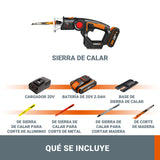 WORX WX550 Sierra sable y de calar 2 en 1 20V PowerShare, Batería 2Ah, Cambio de cuchilla sin herramientas, Velocidad variable, Negro, Naranja