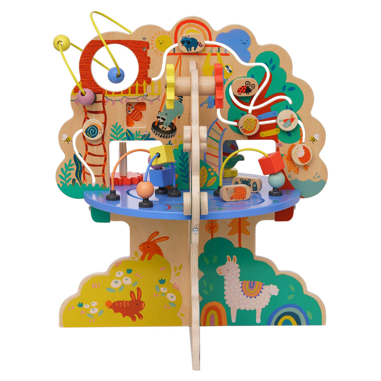 Manhattan Toy 160810 Playground Adventure Centro de Actividades de Madera para niños de 12 Meses en adelante con planeadores, Pista de ábaco, Spinners, Juguetes de Primavera y Carreras de Cuentas,