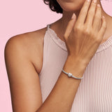 Pandora Icons Pulsera de plata con cadena de serpiente con cierre de corazón chapada en oro rosa de 14 quilates y circonitas cúbicas transparentes, 19