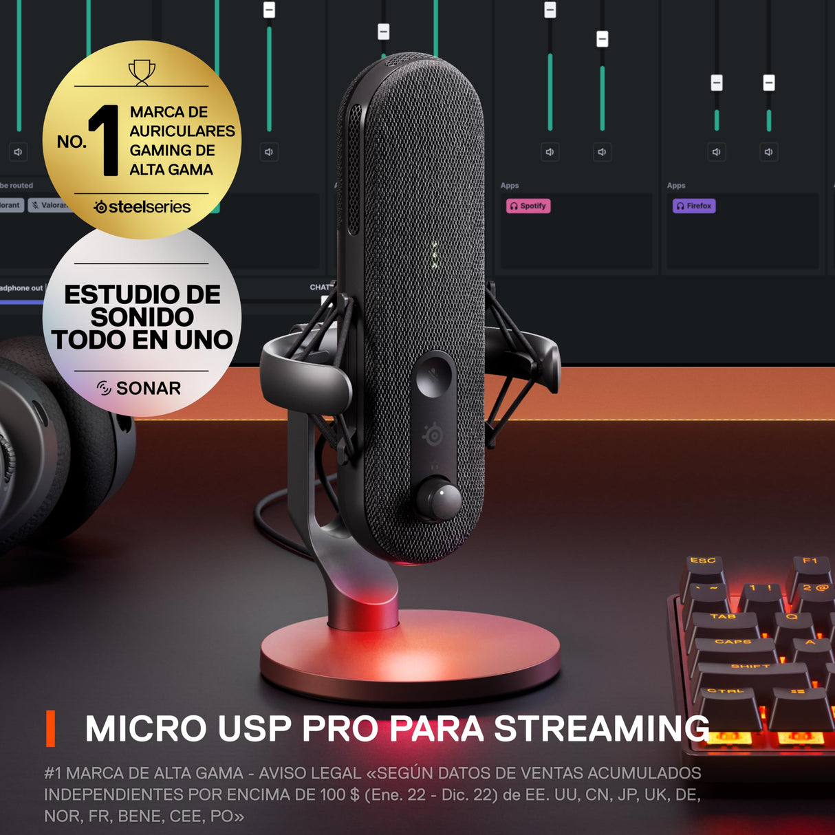 SteelSeries Alias Micro USB para PC — cápsula 3 Veces más Grande para Gaming, Streaming y pódcast — cancelación de Ruido por IA — Control de Silencio y Volumen por led — Soporte antivibraciones