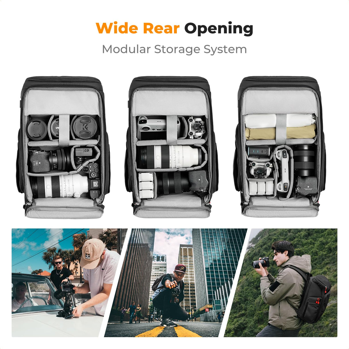 K&F Concept Mochila Cámara Profesional, Bolsa Fotógrafos Cámara Impermeable de Gran Capacidad para Camera Reflex Digital DSLR, Adecuado para viajes al aire libre senderismo fotografía Negro intenso