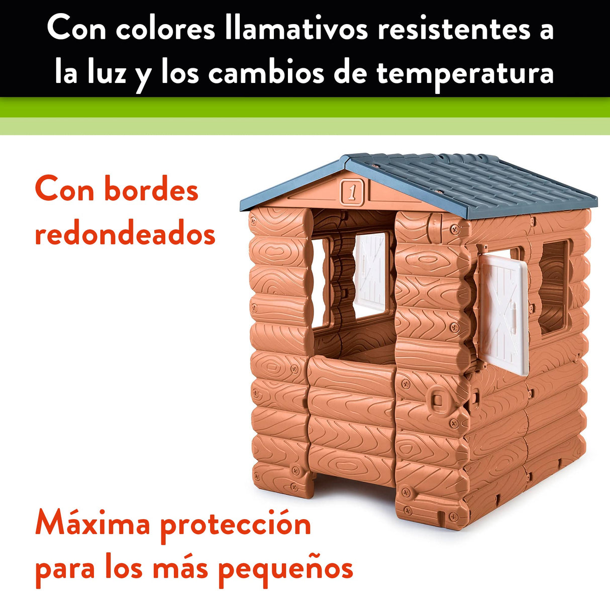 FEBER - Camping Cottage, cabaña de Juegos, una casita de Juguete Inspirada en la Naturaleza y con Aspecto de Madera, con Ventanas y Puerta abatibles,niños y niñas a Partir de 1año, Famosa (FEB05000)