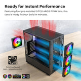 MONTECH XR Wood,Genuine Black Walnut Front, ATX Mid-Tower PC Gaming Case, Glass Side Panel, 4 x 120mm GF120 ARGB PWM Fans Pre-Installed, White